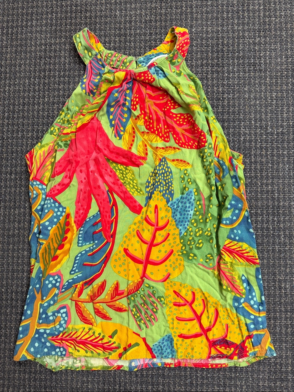 Christian Siriano Multicolor Tropical Leaf Tank Top - Green, Yellow, Red, Blue